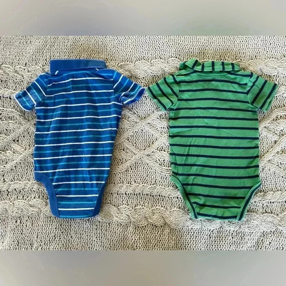 6-9 months Geranimals and Carter’s short sleeve striped polo onesies set​ - Picture 3 of 4